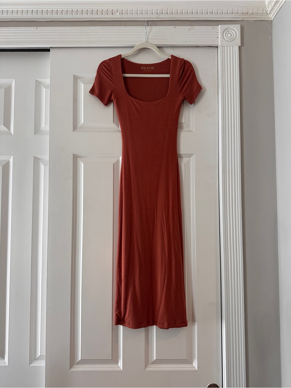Skatie Rust Square-Neck Midi Dress